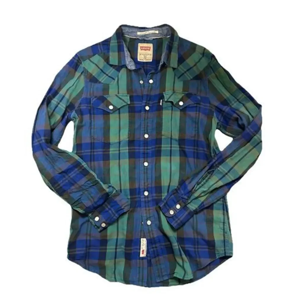 Levi's Mens Western Plaid Long Sleeve‎ Shirt Small Slim Snap Buttons